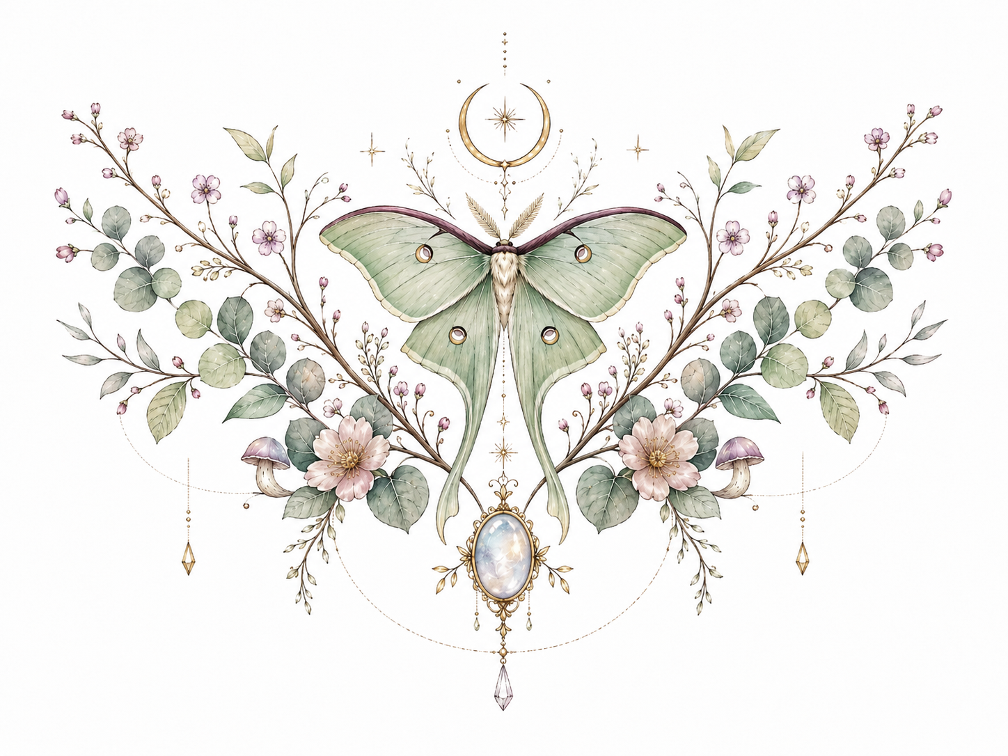 Moonwing Sanctuary moonwing botanical sanctuary artwork in Original Watercolor.