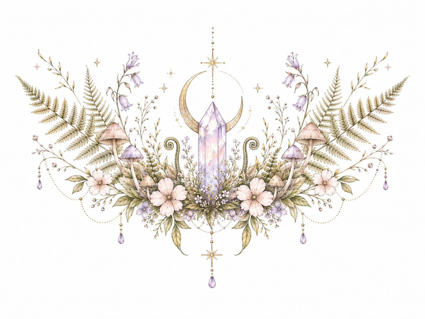 Crystal Canopy crystal and botanical canopy artwork in Original Watercolor.