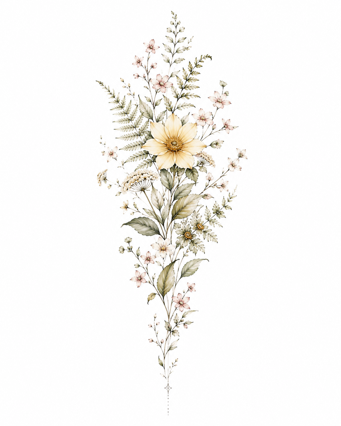 Fernlit Gold golden bloom and fern design in Original Watercolor.