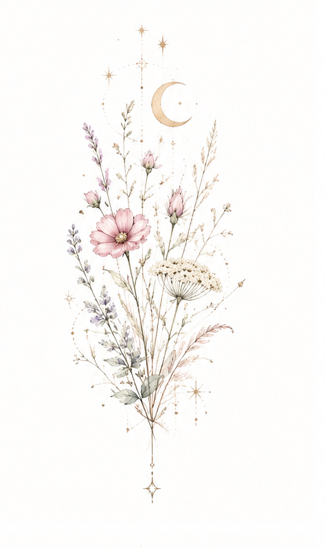 Moonlit Meadow moonlit wildflower meadow design in Original Watercolor.