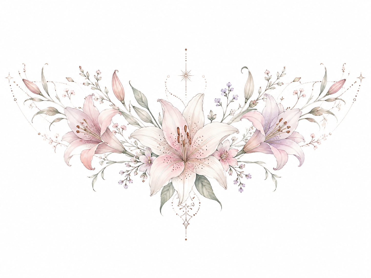 Lily Embrace wide lily garland design in Original Watercolor.