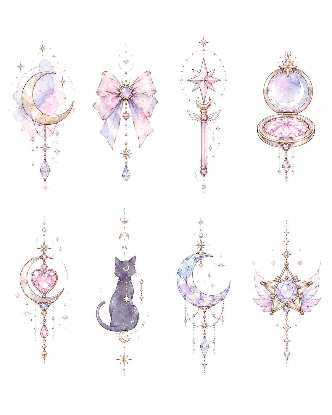 Moonborn Charms flash sheet of jewel-like celestial charms in Original Watercolor.
