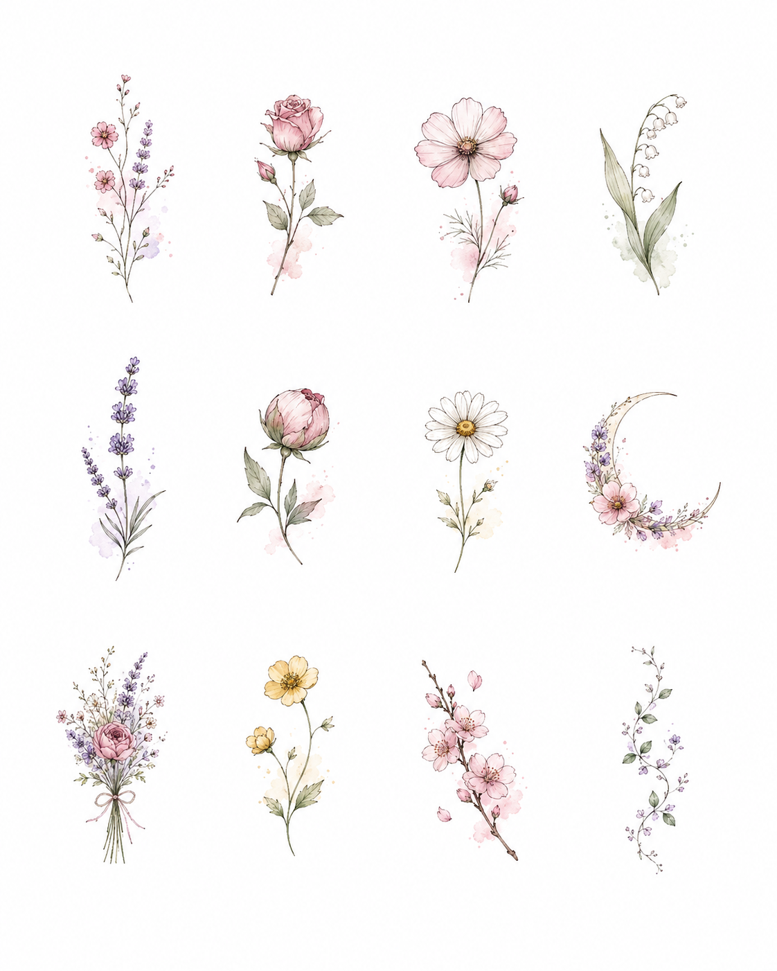 Pocket Wilds Flash Sheet flash sheet of twelve small wildflower designs in Original Watercolor.