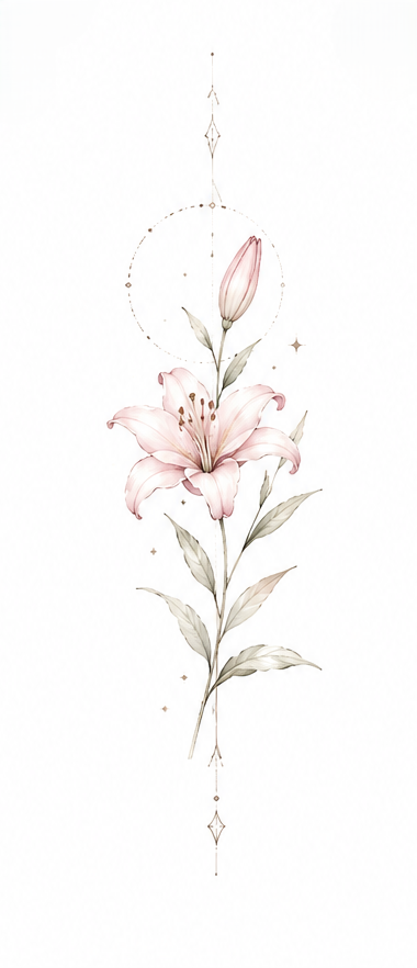 Lily Wish single stem lily and celestial halo design in Original Watercolor.