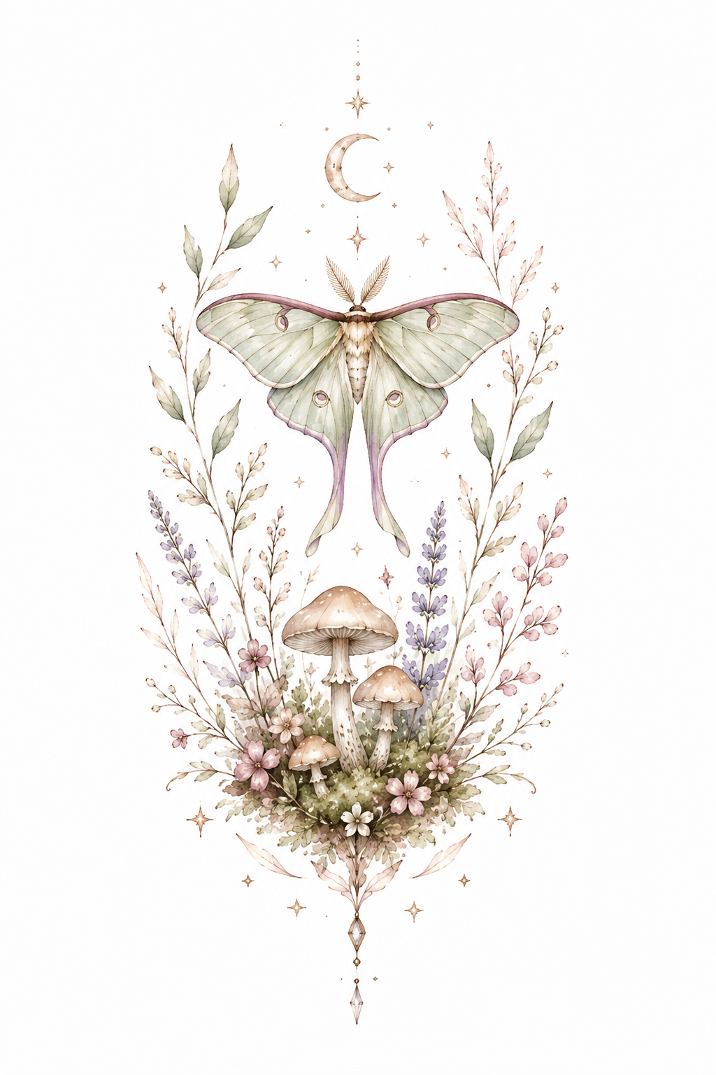 Mosslit Nocturne mosslit nocturne botanical artwork in Original Watercolor.
