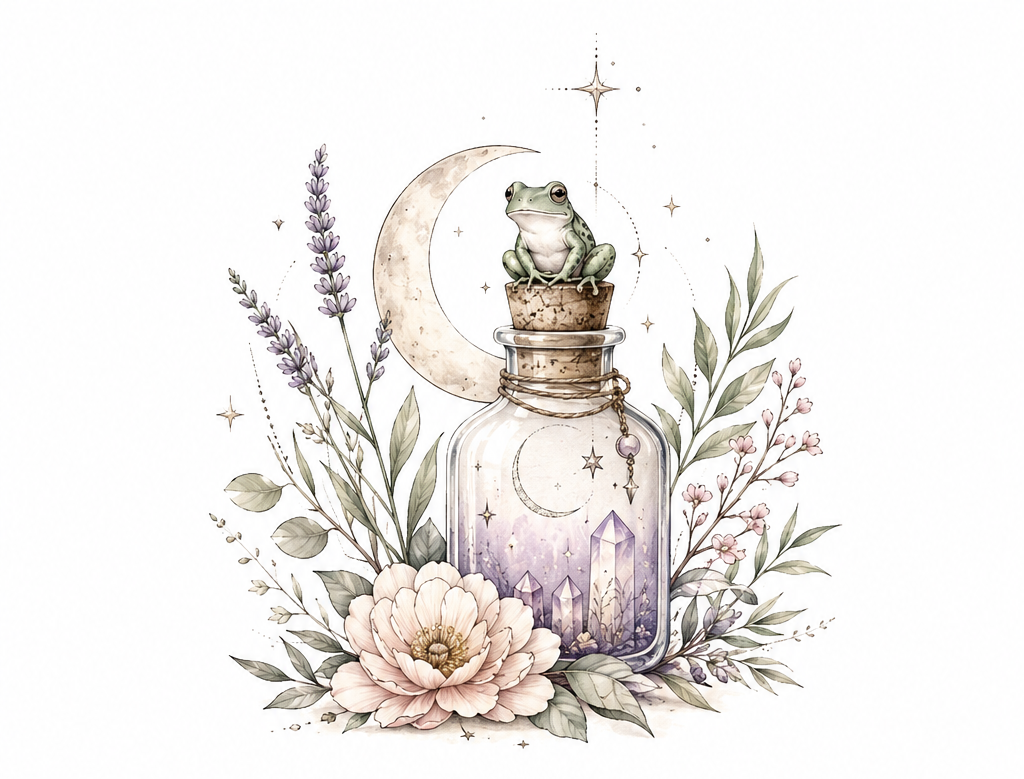 Crescent Keeper crescent and botanical artwork in Original Watercolor.