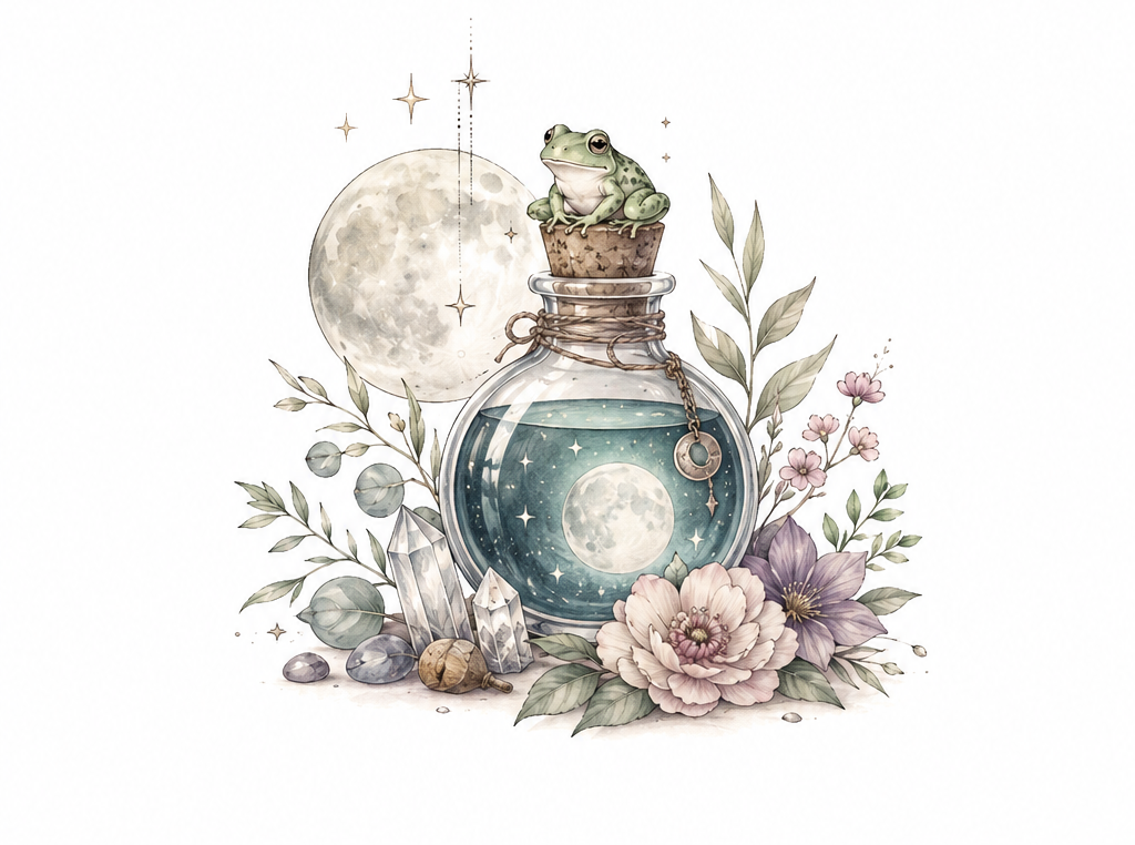 Moonwell Keeper moonwell botanical keeper artwork in Original Watercolor.