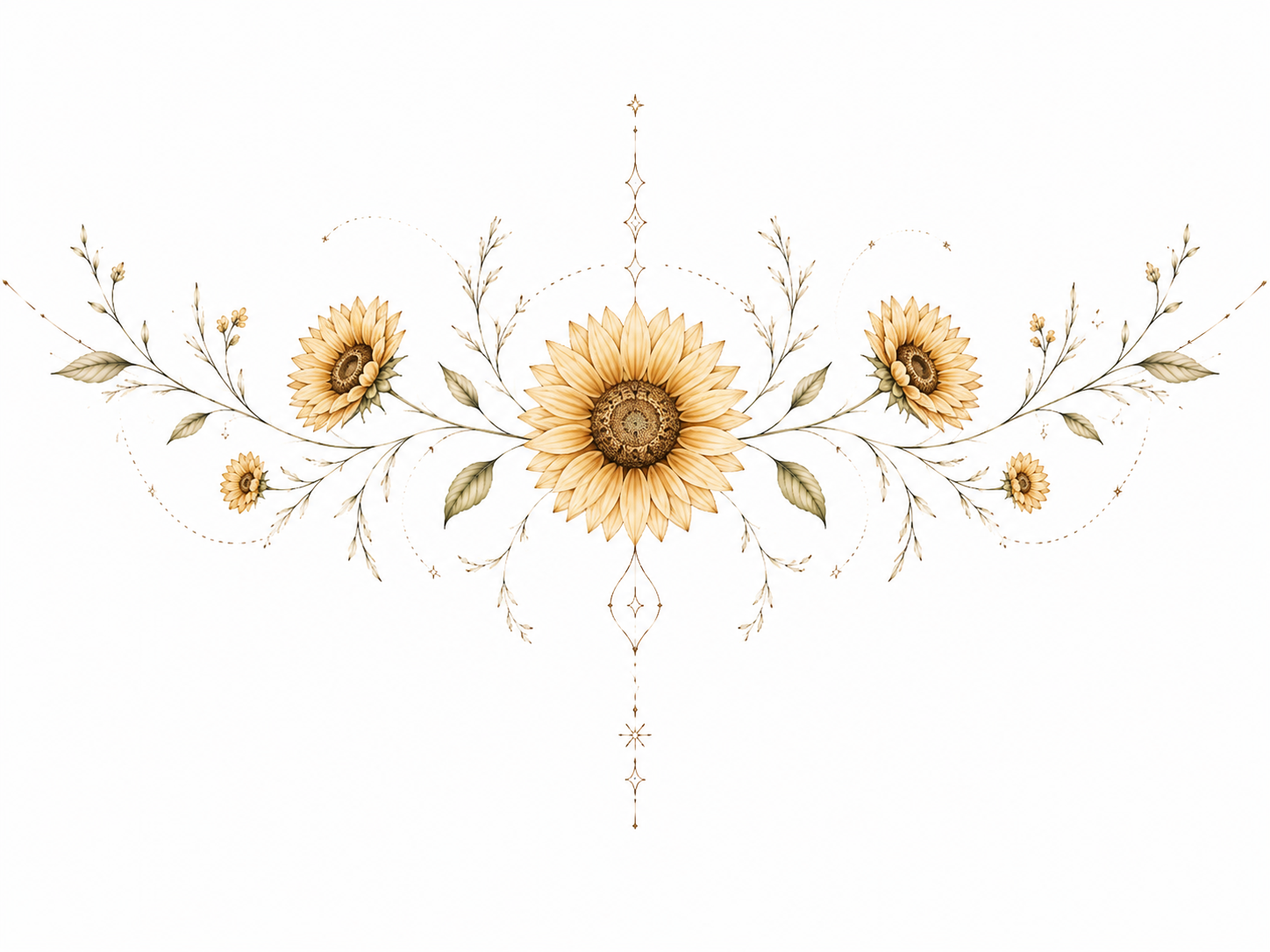 Golden Garland wide sunflower garland design in Original Watercolor.