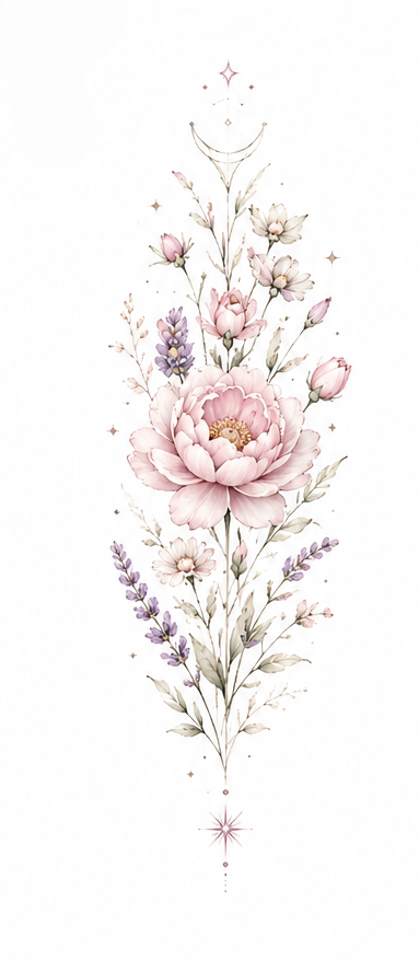 Peony Halo peony and lavender bouquet design in Original Watercolor.
