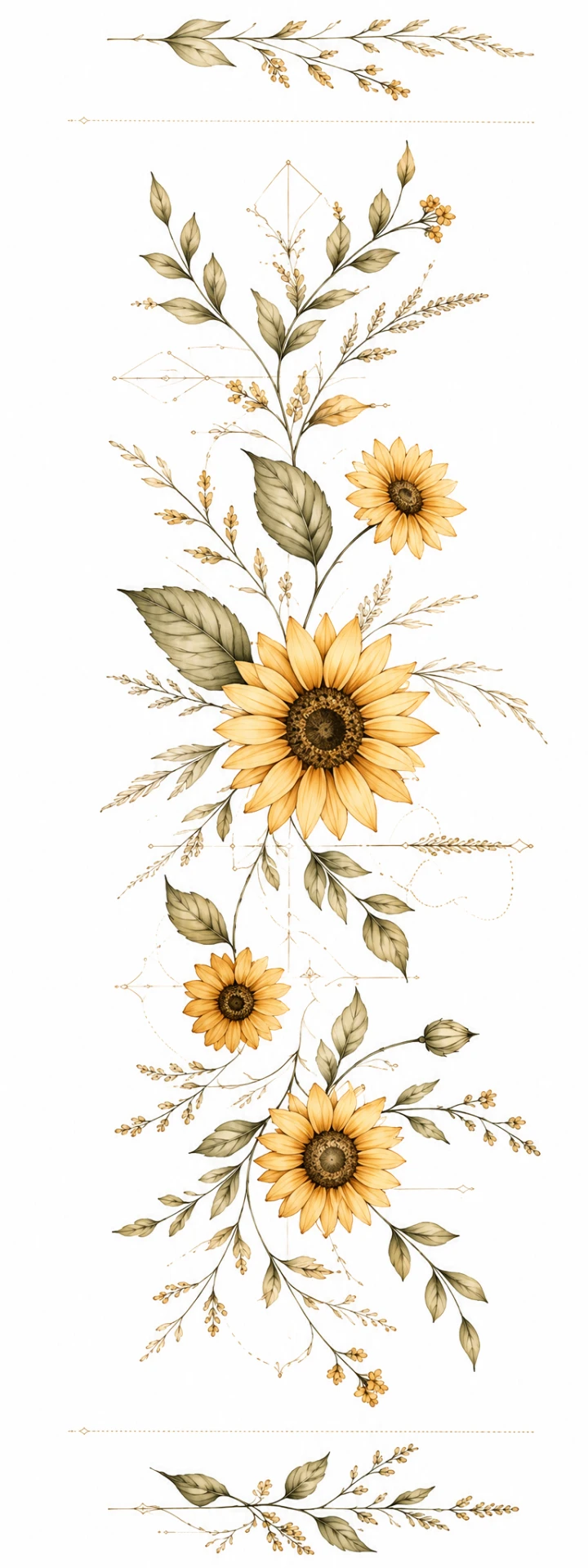 Sunwoven Garden sunflower, foliage and grain sprig design in Original Watercolor.