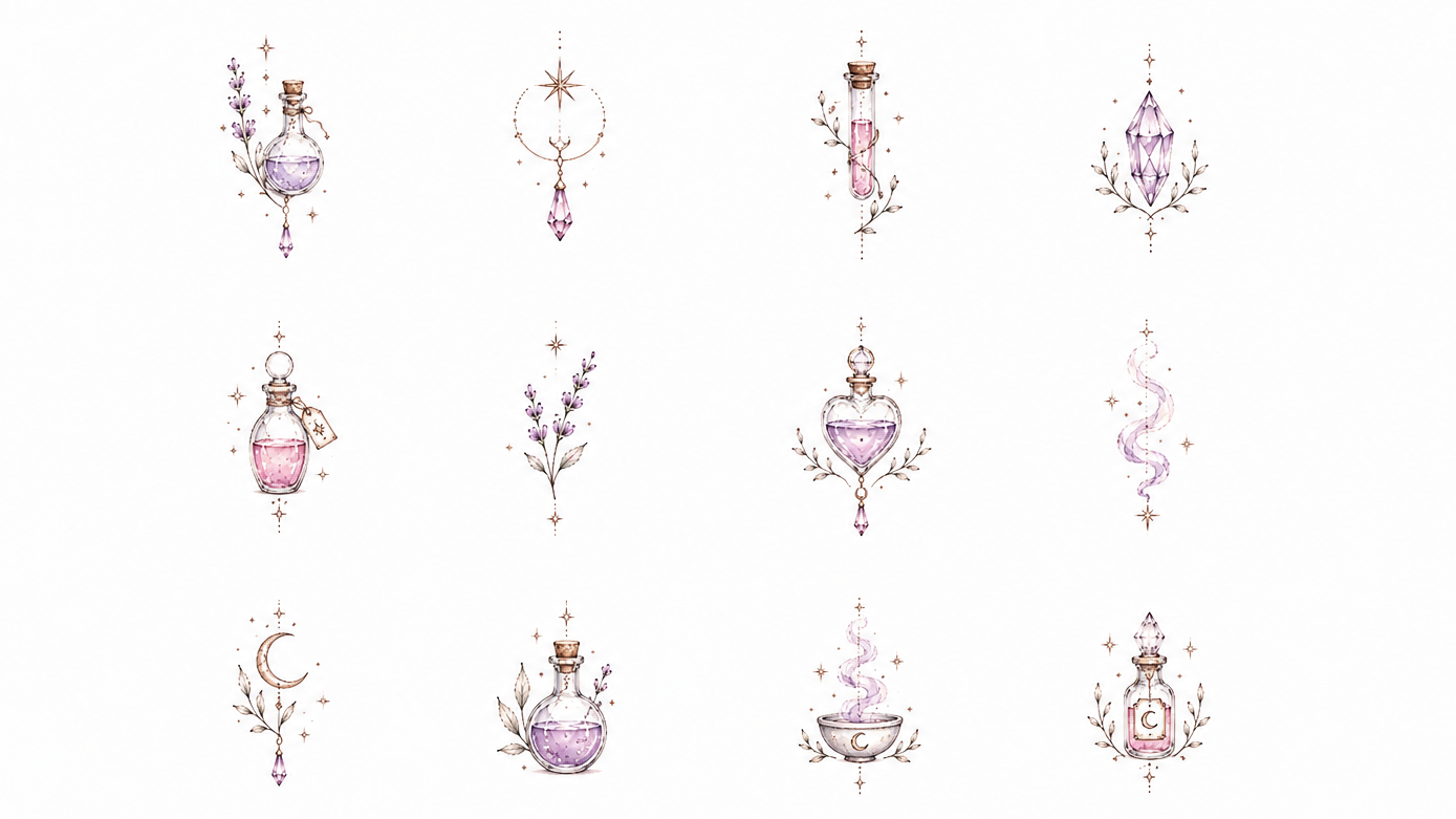 Tiny Alchemy landscape flash sheet of twelve tiny alchemy motifs in Original Watercolor.