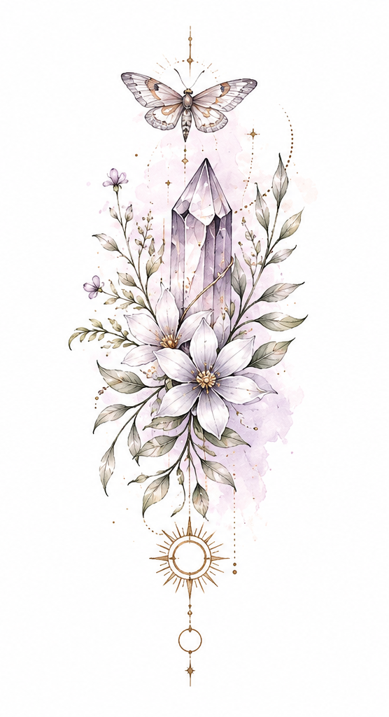 Dawnkeeper long vertical botanical artwork in Original Watercolor.