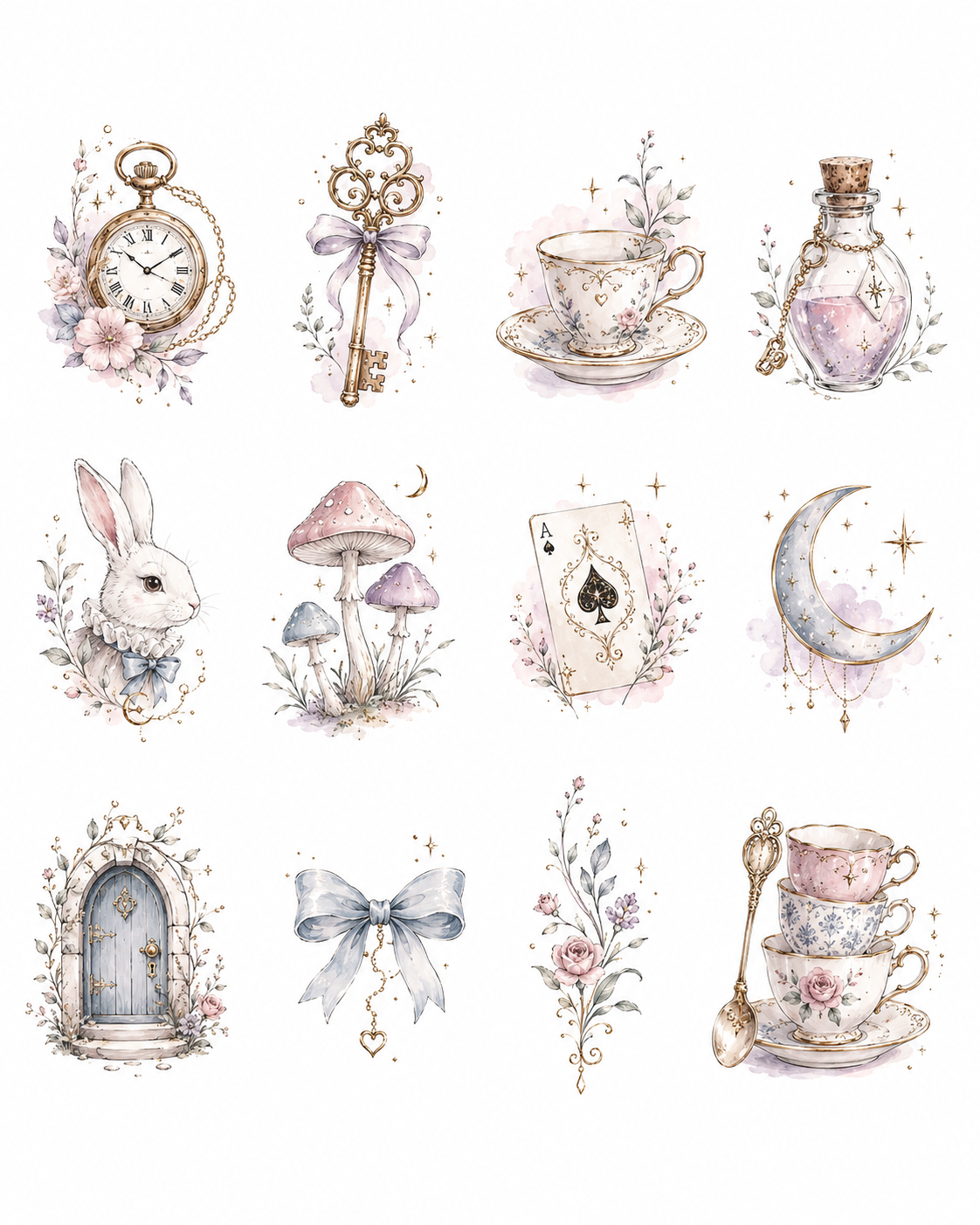 Curiosities After Midnight flash sheet of twelve storybook curiosities in Original Watercolor.