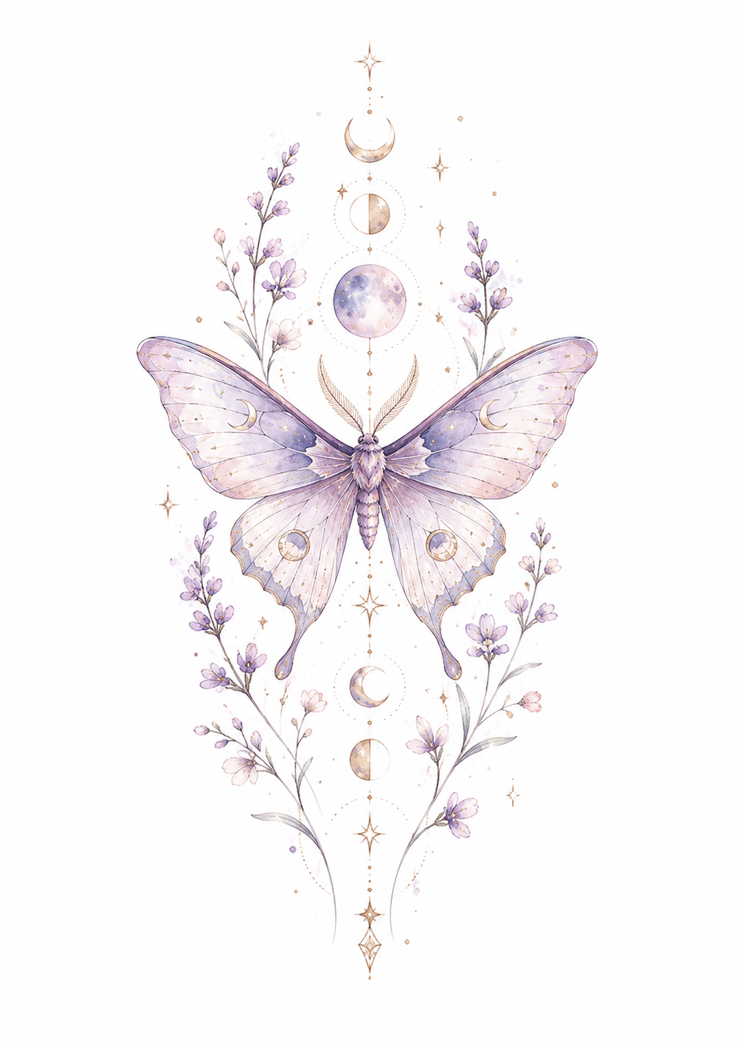 Original Watercolor — Winged Reverie luna moth and moon phases artwork