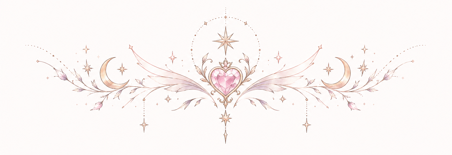 Heart of Starlight faceted heart jewel with sweeping wings, crescent moons and stars in Original Watercolor.